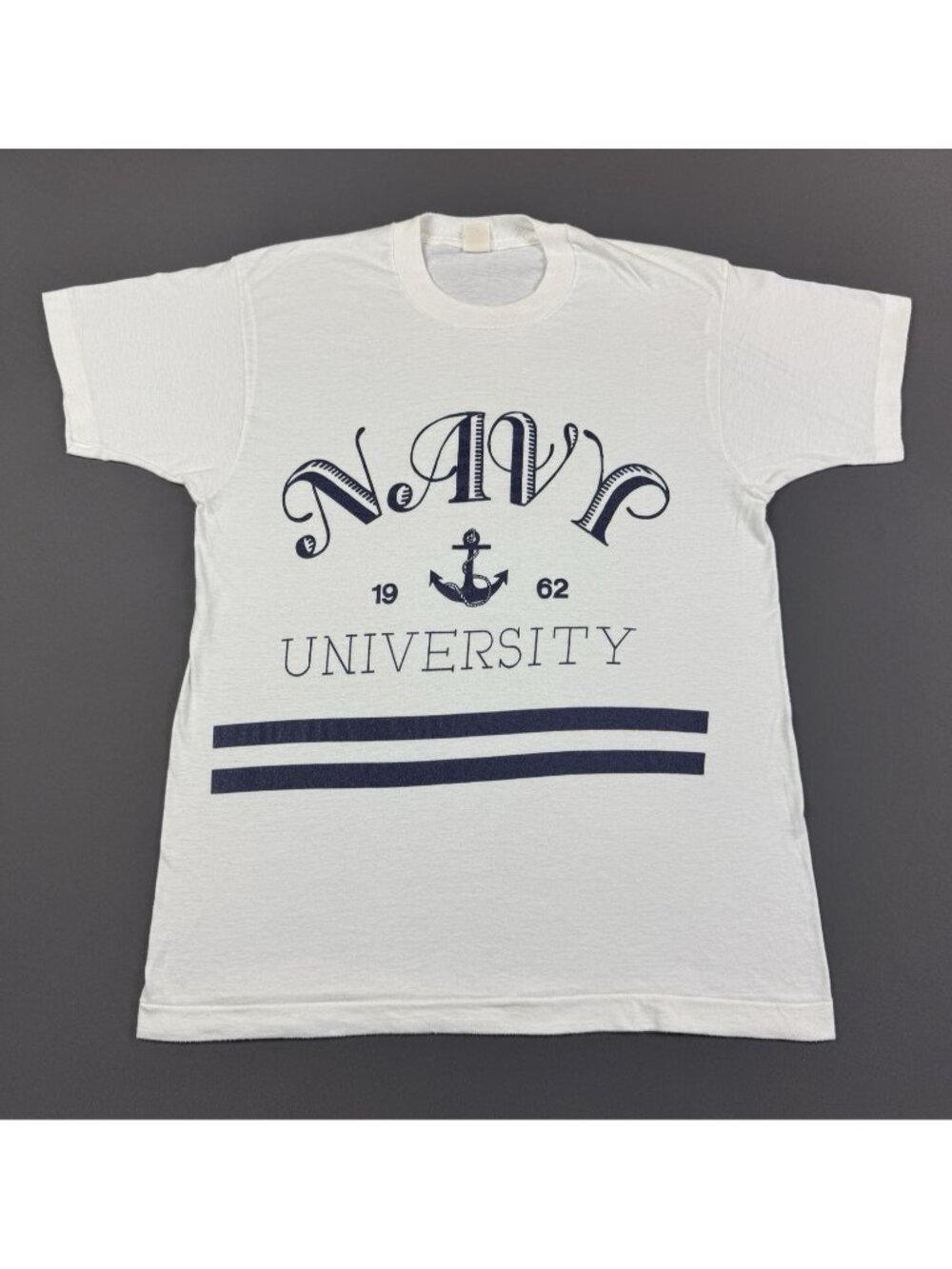 Rare Vintage 80s 90s Navy University Anchor White Single Stitch Shirt Art Tee